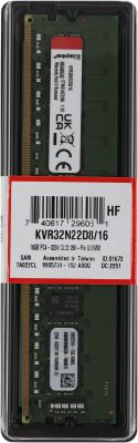 ������ DDR4 16GB 3200MHz Kingston KVR32N22D8/16 Valueram RTL PC4-25600 CL22 DIMM UDIMM 288-pin 1.2� dual rank Ret